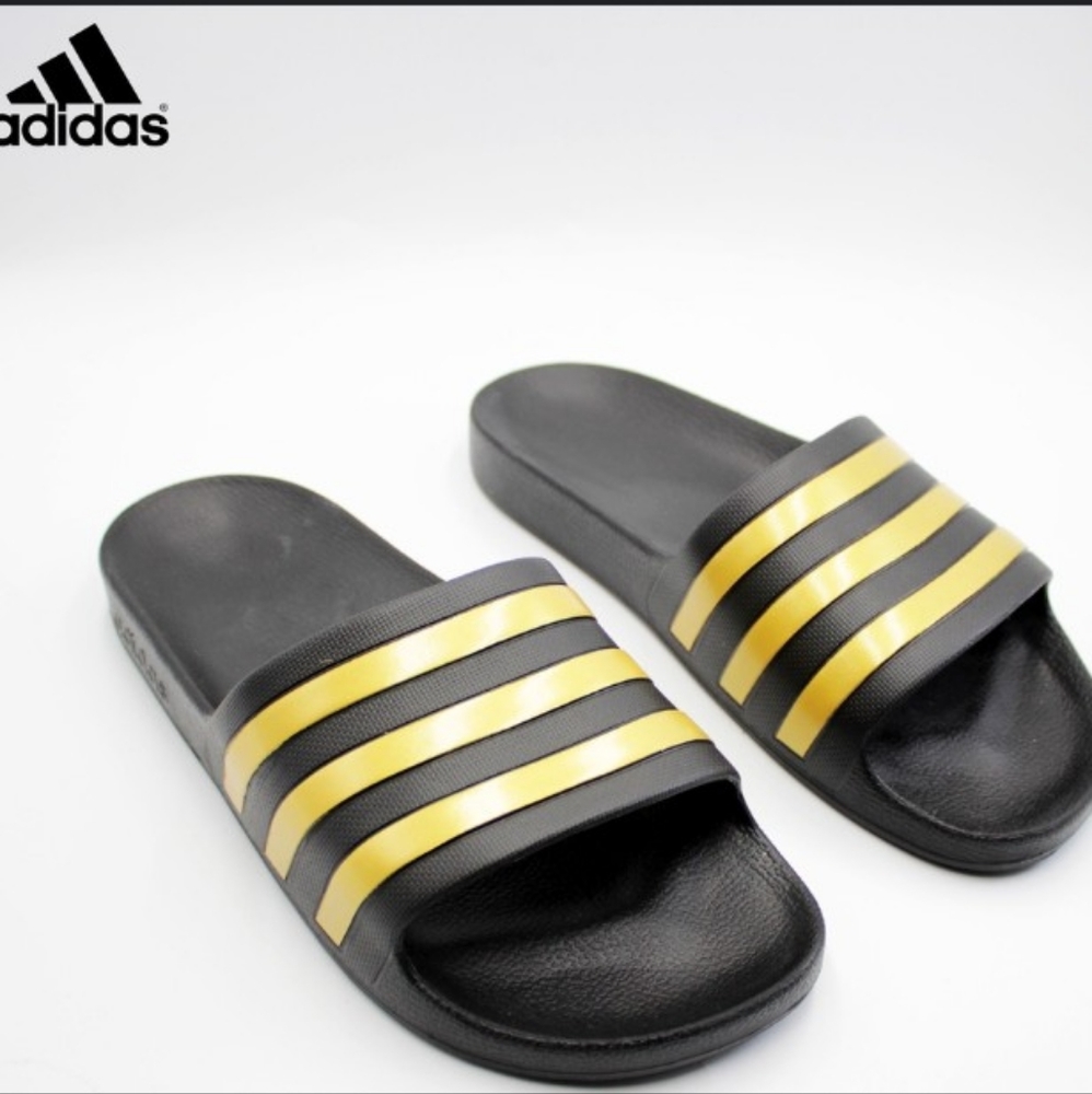 adidas Black and Gold Adilette Slides